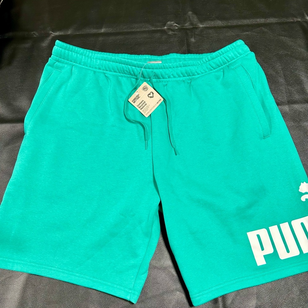 Puma Green Athletic Shorts with Elastic Waistband